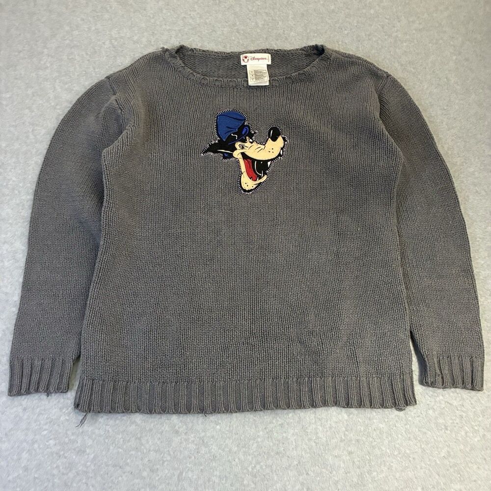 Women’s Disney Store Goofy Knit Sweater Gray Pullover Size Large Vintage